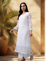 Load image into Gallery viewer, Seva Chikan Hand Embroidered Georgette Chikankari Kurta With Matching Slip