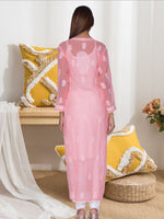 Load image into Gallery viewer, Seva Chikan Hand Embroidered Peach Georgette Lucknowi Chikan Kurti SCL1009

