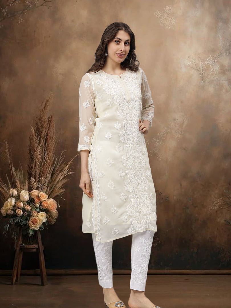 Seva Chikan Hand Embroidered Georgette Lucknowi Chikankari Kurta With Slip