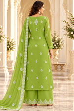 Load image into Gallery viewer, Seva Chikan Hand Embroidered Green Georgette Lucknowi Chikankari Unstitched Suit Piece-SEV15044