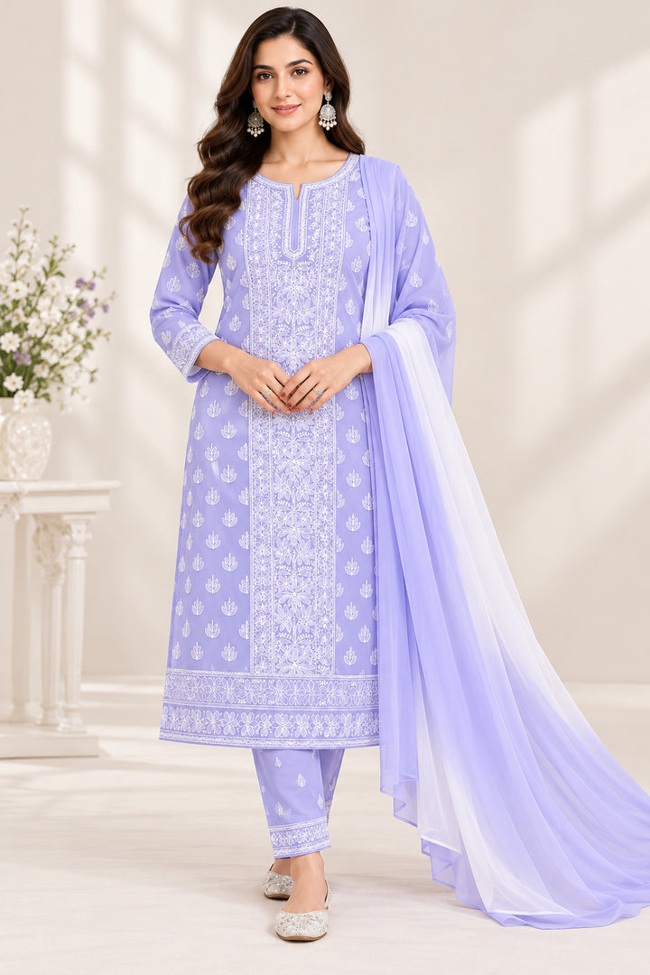 Seva Chikan Hand Embroidered Mauve Cotton Lucknowi Chikankari Unstitched Suit Piece-SEV15038