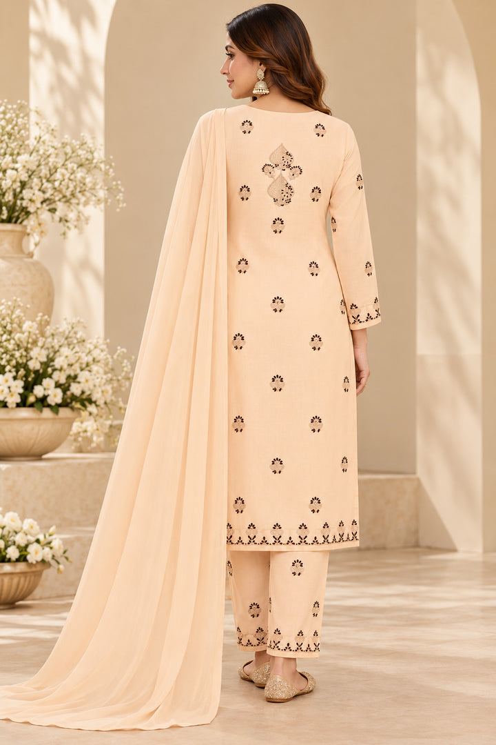 Seva Chikan Hand Embroidere Ivory Terivoil Cotton Lucknowi Chikankari Unstitched Suit Piece-SEV15017