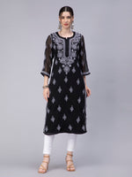 Load image into Gallery viewer, Seva Chikan Hand Embroidered Georgette Chikankari Kurta With Matching Slip
