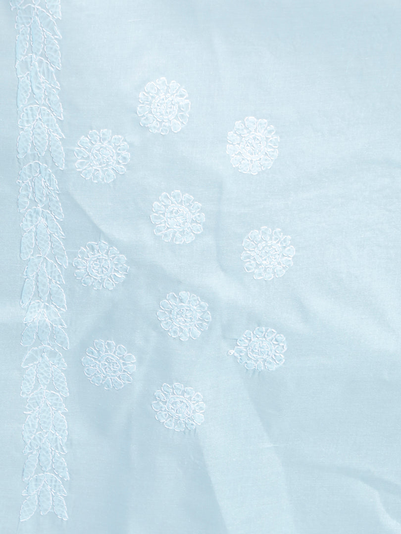 Seva Chikan Hand Embroidered Blue Terivoil Cotton Lucknowi Chikankari Saree- SCL6044