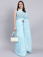 Load image into Gallery viewer, Seva Chikan Hand Embroidered Blue Terivoil Cotton Lucknowi Chikankari Saree- SCL6044