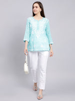 Load image into Gallery viewer, Seva Chikan Hand Embroidered Cotton Blend Lucknowi Chikankari Top
