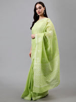 Load image into Gallery viewer, Seva Chikan Hand Embroidered Green Terivoil Cotton Lucknowi Chikankari Saree- SCL6054

