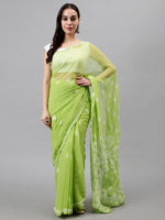 Load image into Gallery viewer, Seva Chikan Hand Embroidered Parrot Green Georgette Lucknowi Chikankari Saree- SCL6049