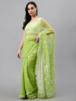 Load image into Gallery viewer, Seva Chikan Hand Embroidered Parrot Green Georgette Lucknowi Chikankari Saree- SCL6049
