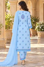 Load image into Gallery viewer, Seva Chikan Hand Embroidere Blue Terivoil Cotton Lucknowi Chikankari Unstitched Suit Piece-SEV15027