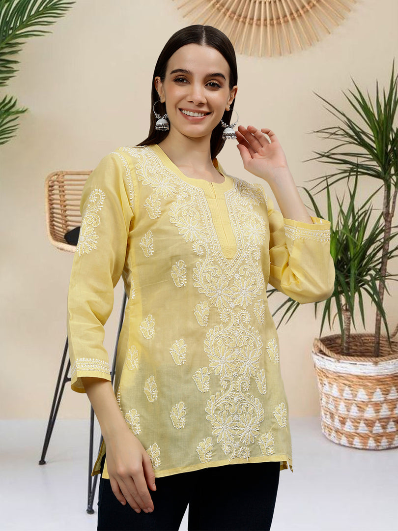 Seva Chikan Hand Embroidered Terivoil Cotton Lucknowi Chikankari Top