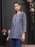 Load image into Gallery viewer, Seva Chikan Hand Embroidered Chanderi Lucknowi Chikan Top With Slip
