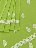Load image into Gallery viewer, Seva Chikan Hand Embroidered Green Georgette Lucknowi Chikankari Unstitched Suit Piece-SEV15044