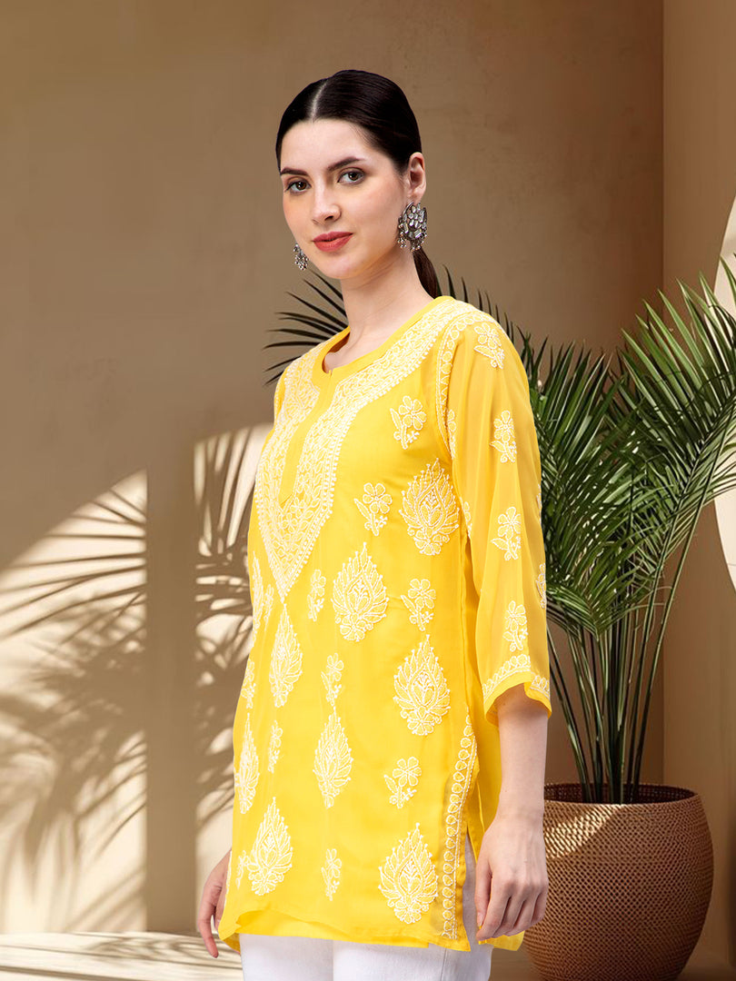 Seva Chikan Hand Embroidered Georgette Lucknowi Chikankari Top With Slip
