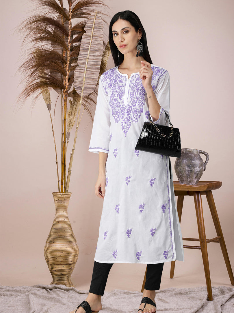 Seva Chikan Hand Embroidered White Cotton Lucknowi Chikankari Kurta