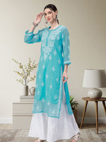 Load image into Gallery viewer, Seva Chikan Hand Embroidered Georgette Chikankari Kurta With Matching Slip