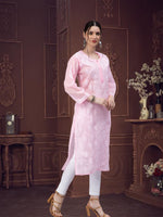 Load image into Gallery viewer, Seva Chikan Hand Embroidered Terivoil Cotton Lucknowi Chikan Kurti
