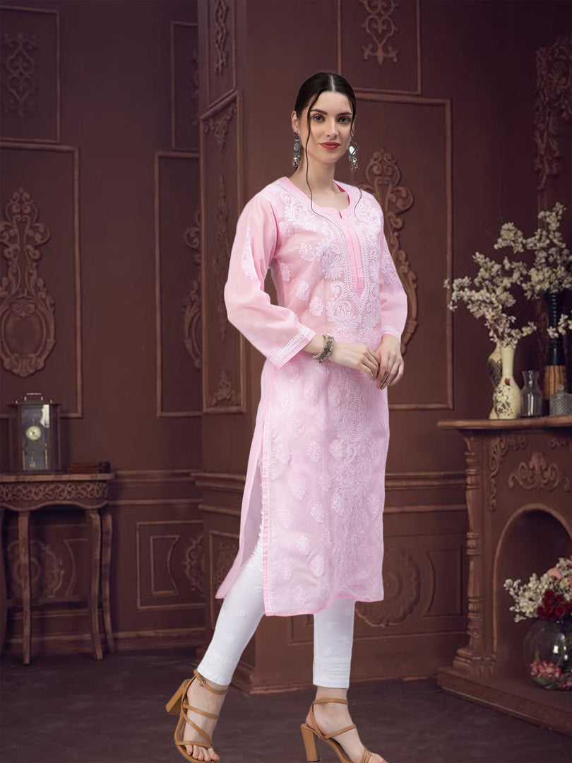 Seva Chikan Hand Embroidered Terivoil Cotton Lucknowi Chikan Kurti