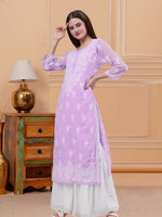 Load image into Gallery viewer, Seva Chikan Hand Embroidered Georgette Lucknowi Chikankari Kurta With Inner