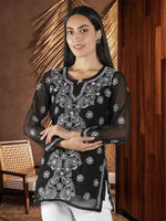 Load image into Gallery viewer, Seva Chikan Hand Embroidered  Georgette Lucknowi Chikan Top With Slip