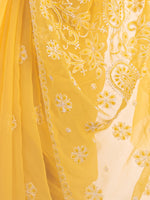 Load image into Gallery viewer, Seva Chikan Hand Embroidered Yellow Georgette Lucknowi Saree With Pearl Work-SCL1199