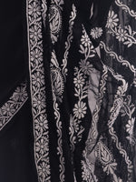 Load image into Gallery viewer, Seva Chikan Hand Embroidered Black Georgette Lucknowi Saree-SCL1762