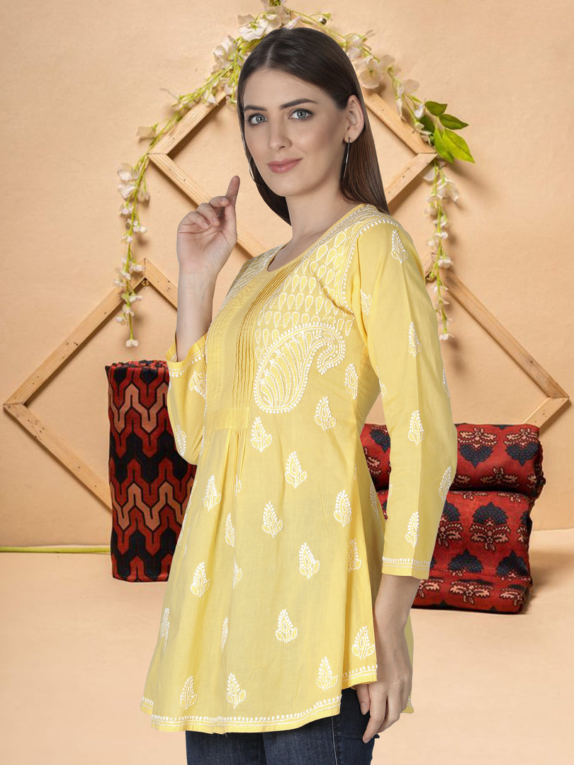 Seva Chikan Hand Embroidered Cotton Lucknowi Chikan Short Top