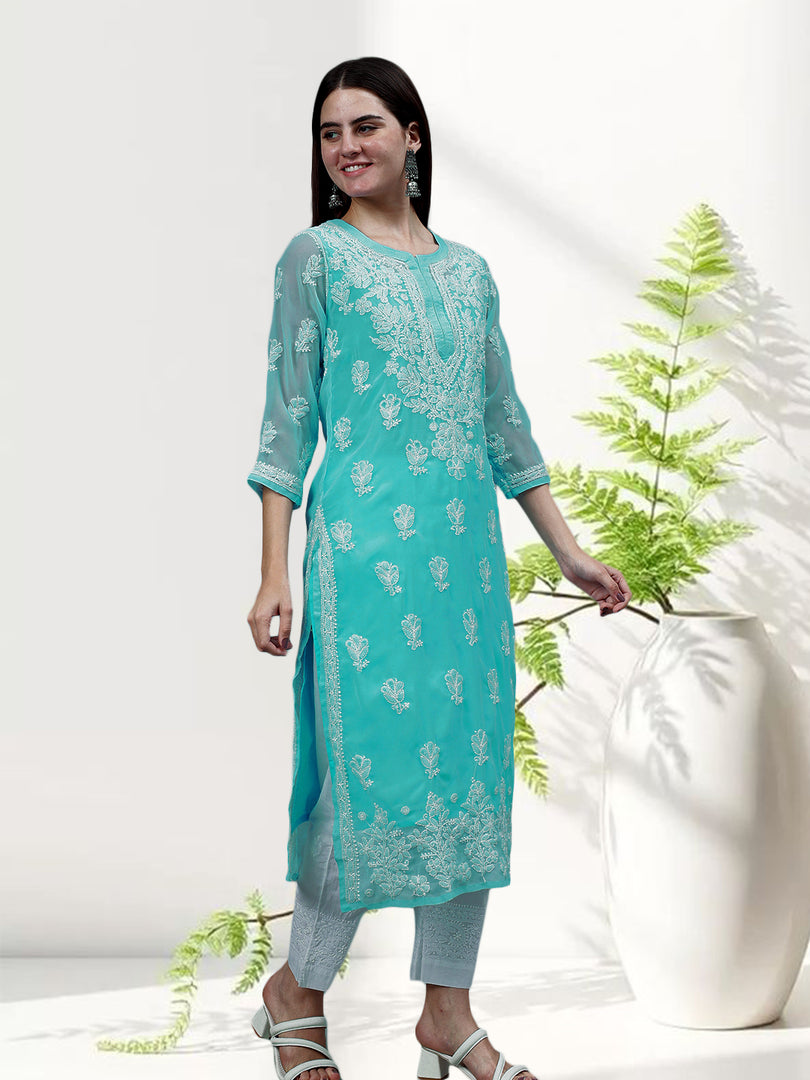 Seva Chikan Hand Embroidered Georgette Lucknowi Chikankari Kurta With Inner