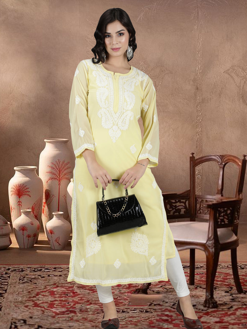 Seva Chikan Hand Embroidered  Georgette Lucknowi Chikankari kurta with Slip