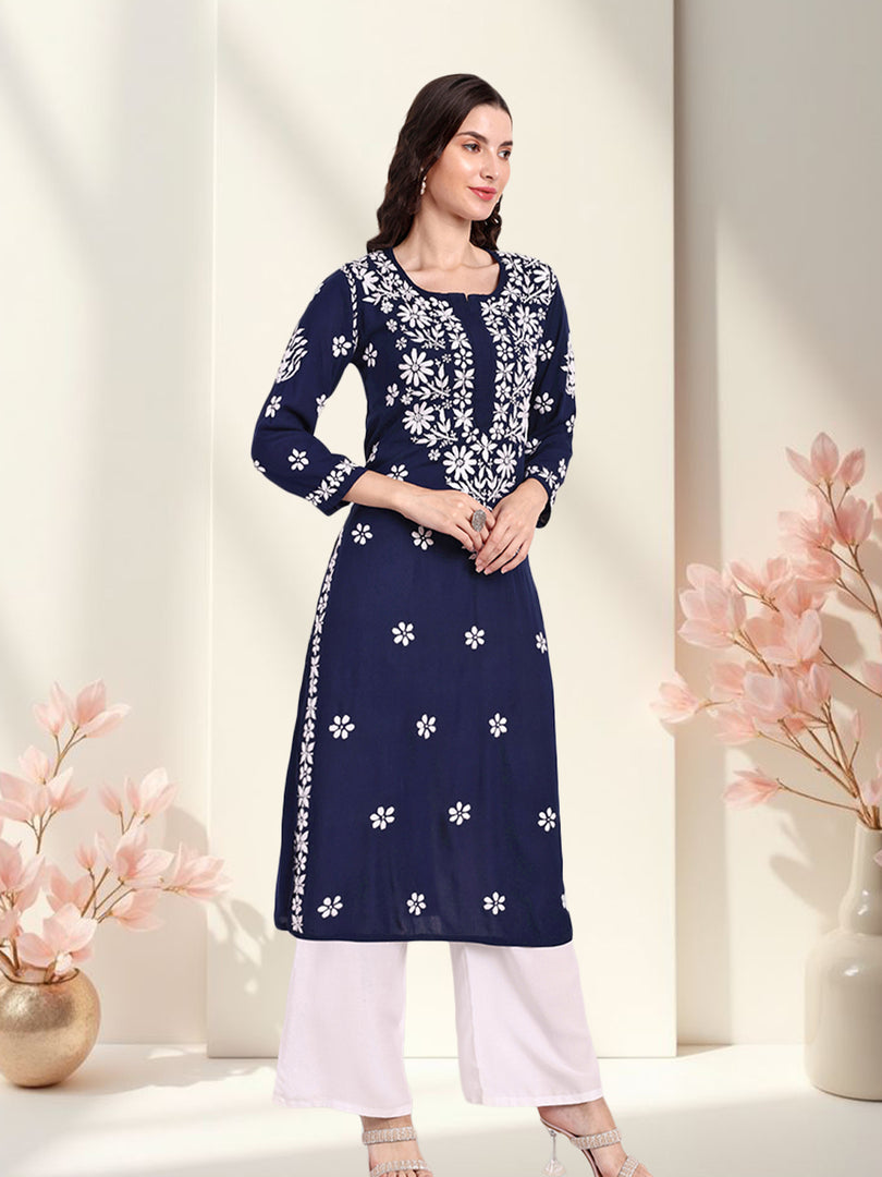 Seva Chikan Hand Embroidered Rayon Lucknowi Chikankari Kurta