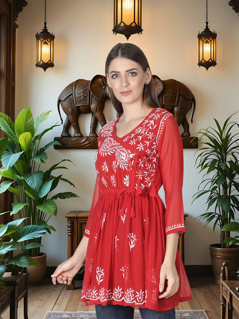 Seva Chikan Hand Embroidered Georgette Lucknowi Chikan Top