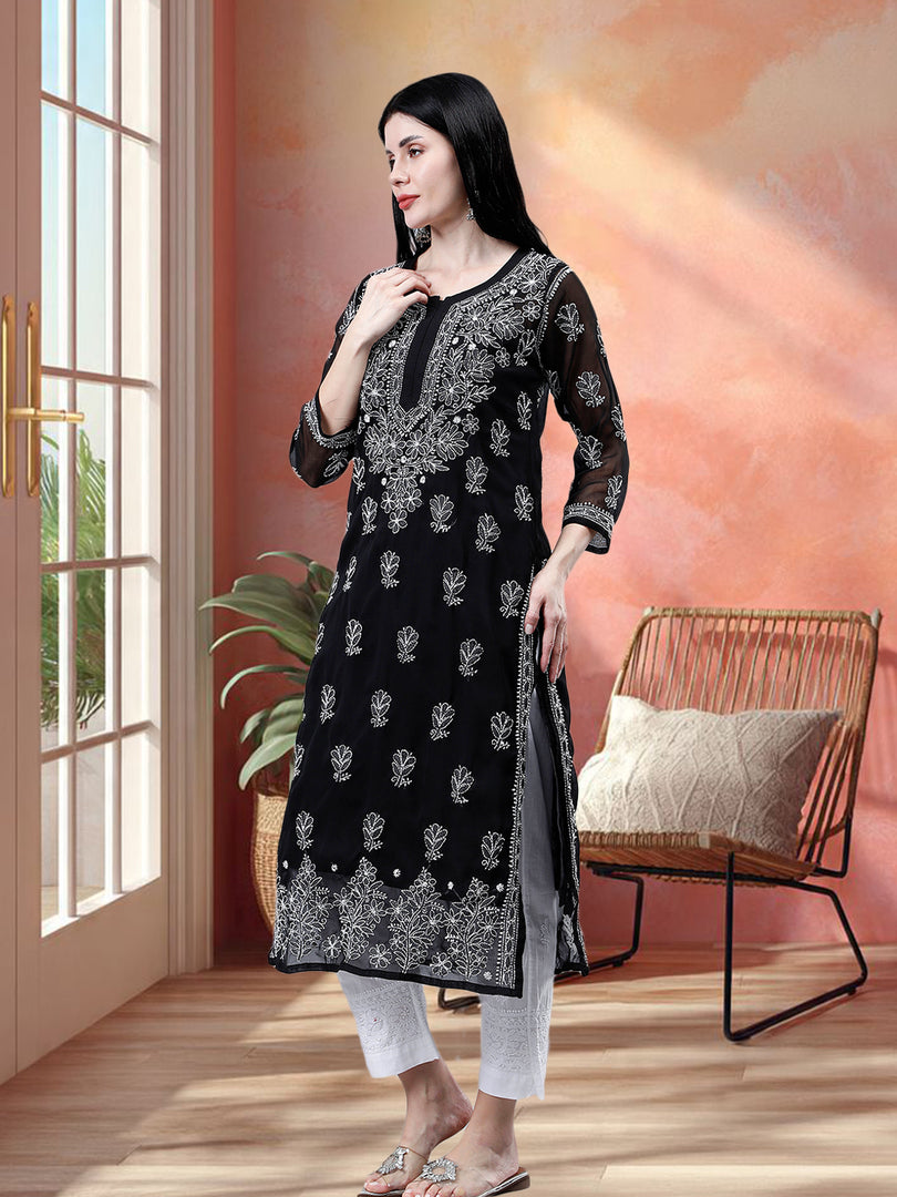 Seva Chikan Hand Embroidered Georgette Lucknowi Chikankari Kurta With Inner