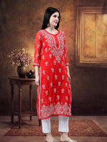 Load image into Gallery viewer, Seva Chikan Hand Embroidered Georgette Lucknowi Chikankari Kurta With Inner