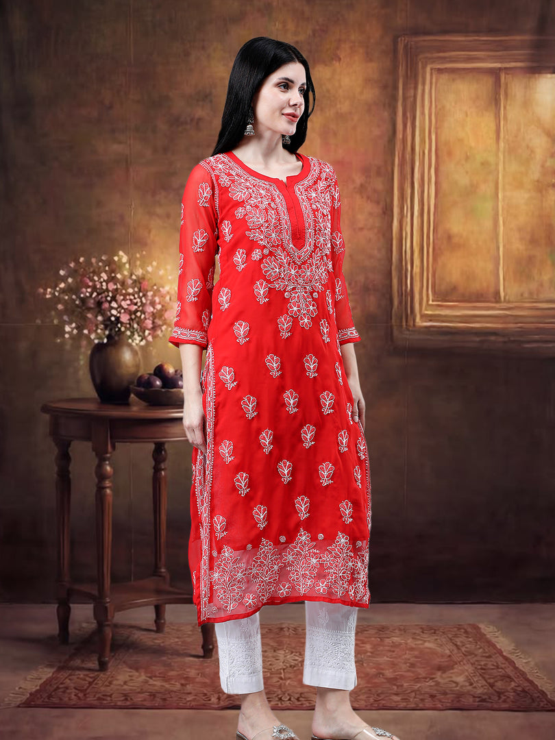 Seva Chikan Hand Embroidered Georgette Lucknowi Chikankari Kurta With Inner