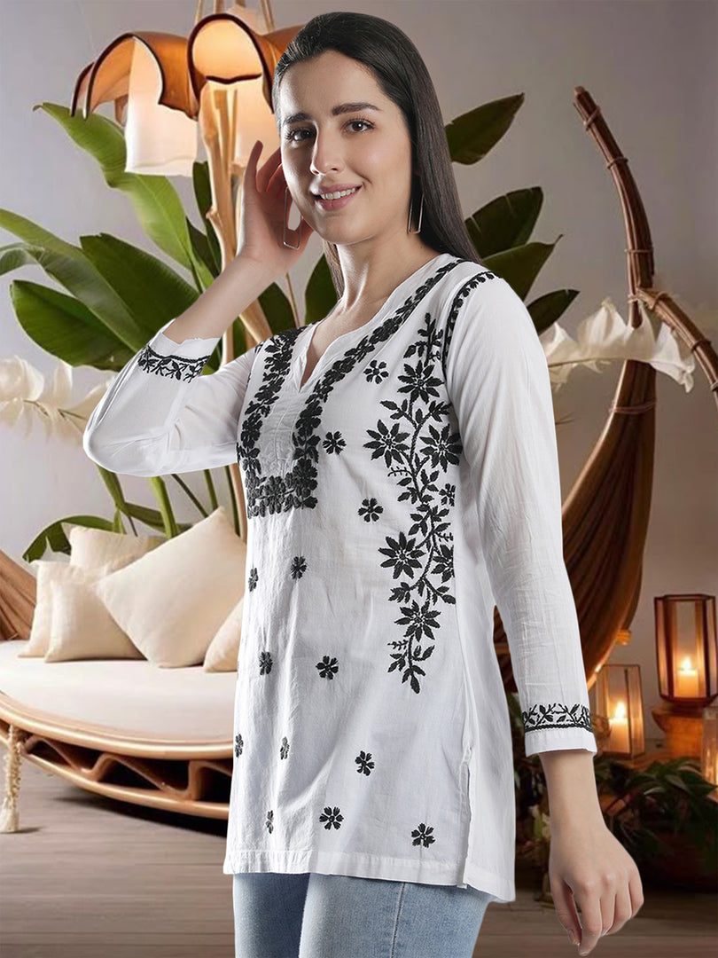 Seva Chikan Hand Embroidered Cotton Lucknowi Chikan Top