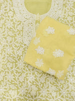 Load image into Gallery viewer, Seva Chikan Hand Embroidered Yellow Georgette Lucknowi Chikankari Unstitched Suit Piece-SCL13133