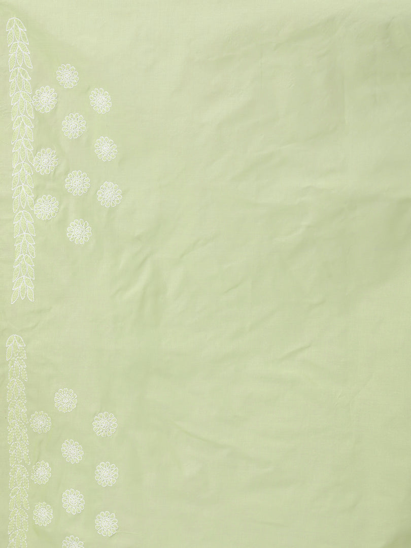 Seva Chikan Hand Embroidered Green Terivoil Cotton Lucknowi Chikankari Saree- SCL6047