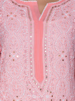 Load image into Gallery viewer, Seva Chikan Hand Embroidered Peach Georgette Lucknowi Chikan Kurti SCL1009
