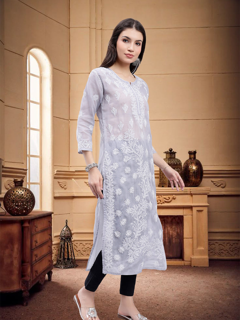 Seva Chikan Hand Embroidered Lucknowi Chikankari Terivoil Cotton Kurta