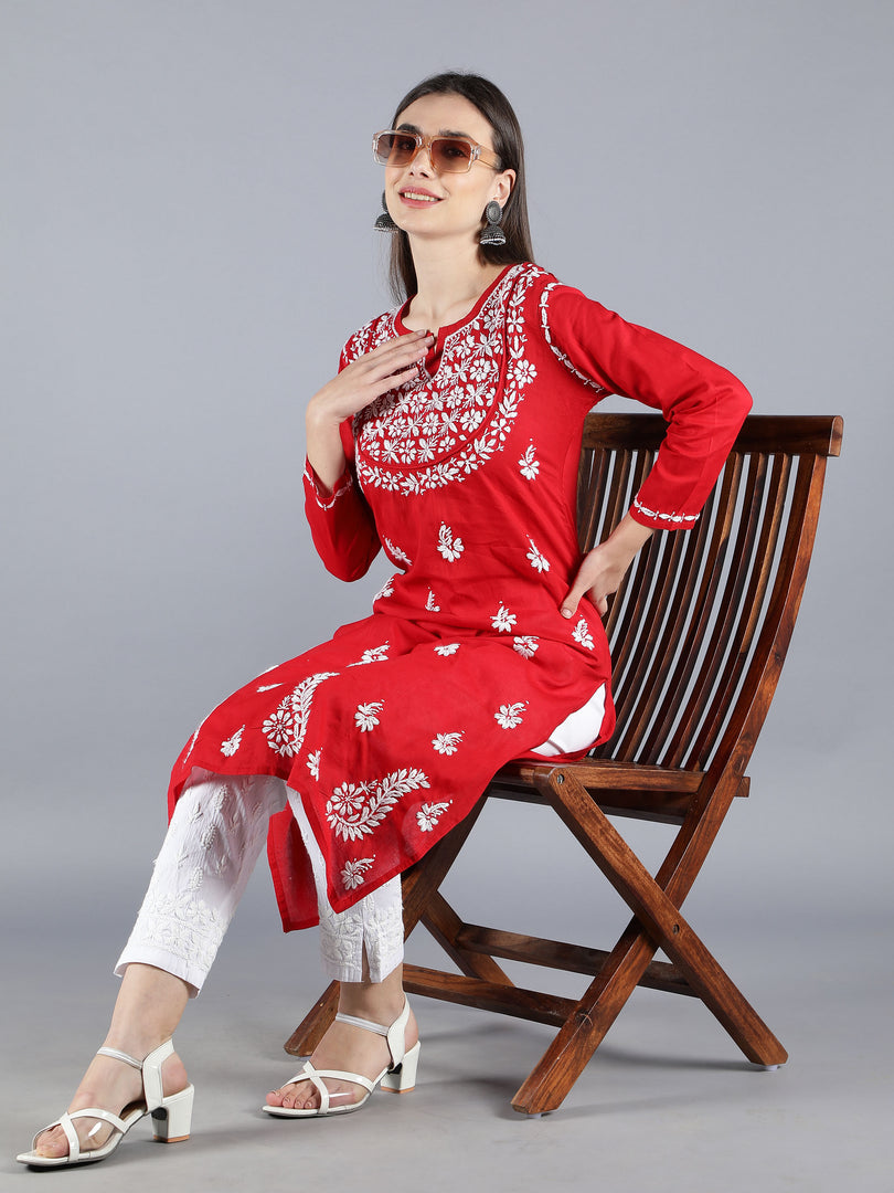 Seva Chikan Hand Embroidered Cotton Lucknowi Chikan Kurti