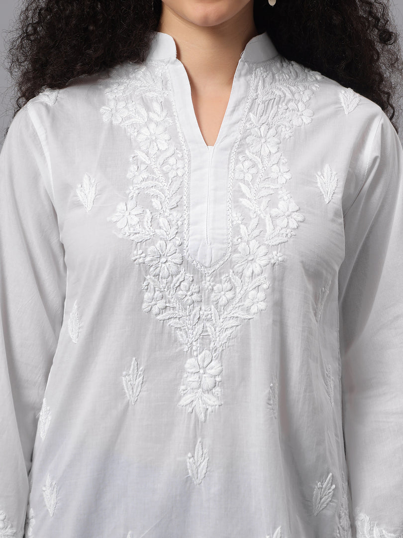 Seva Chikan Hand Embroidered White Cotton Lucknowi Chikankari Top SEV2001