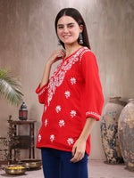 Load image into Gallery viewer, Seva Chikan Hand Embroidered Georgette Lucknowi Chikankari Top With Slip