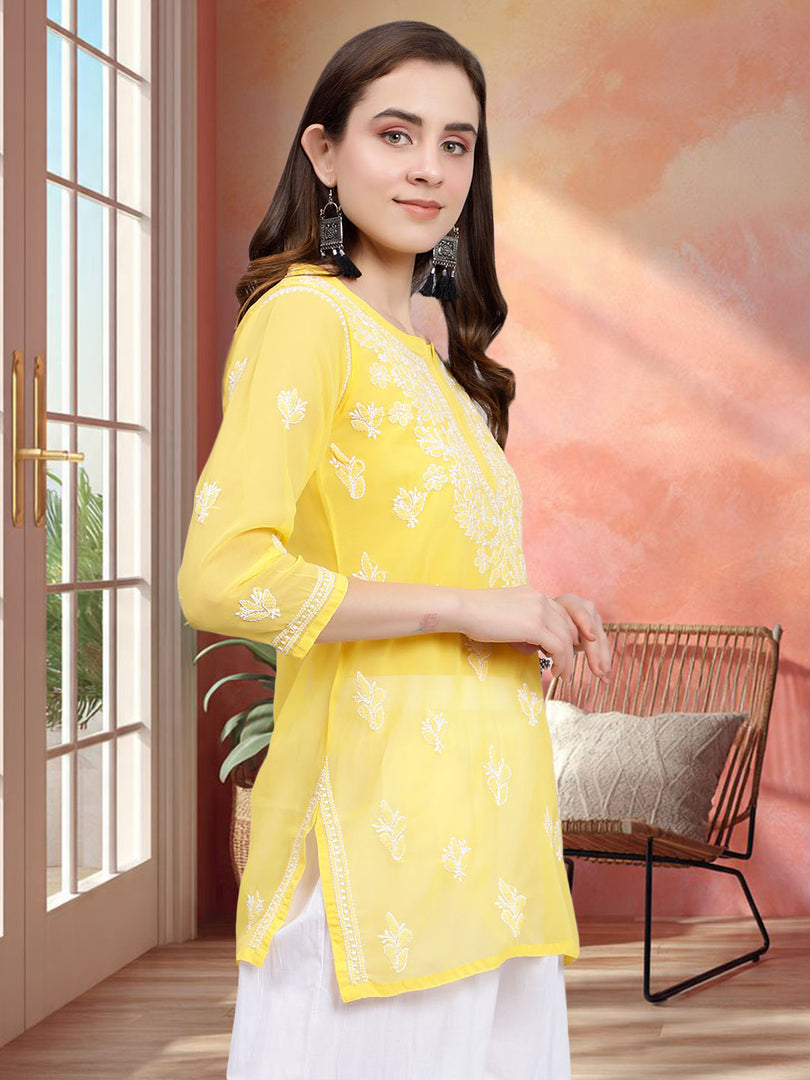 Seva Chikan Hand Embroidered Georgette Lucknowi Chikankari Top With Slip
