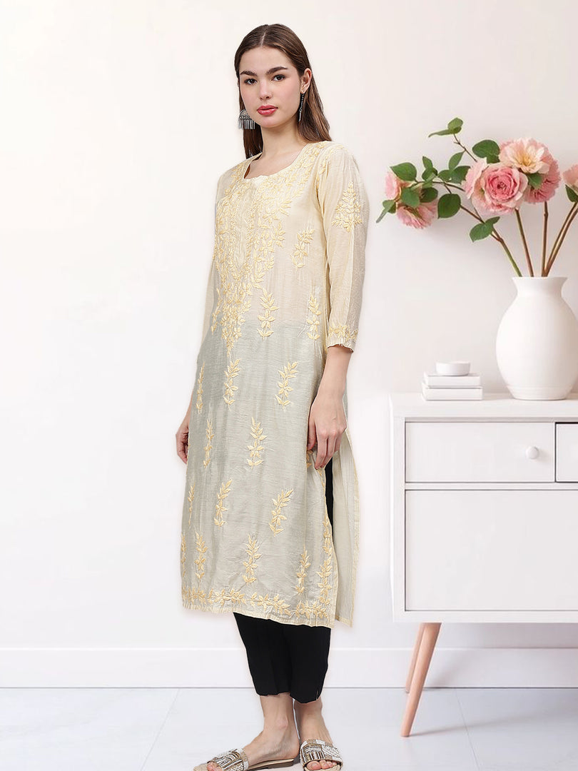 Seva Chikan Hand Embroidered Chanderi Lucknowi Chikankari Kurta
