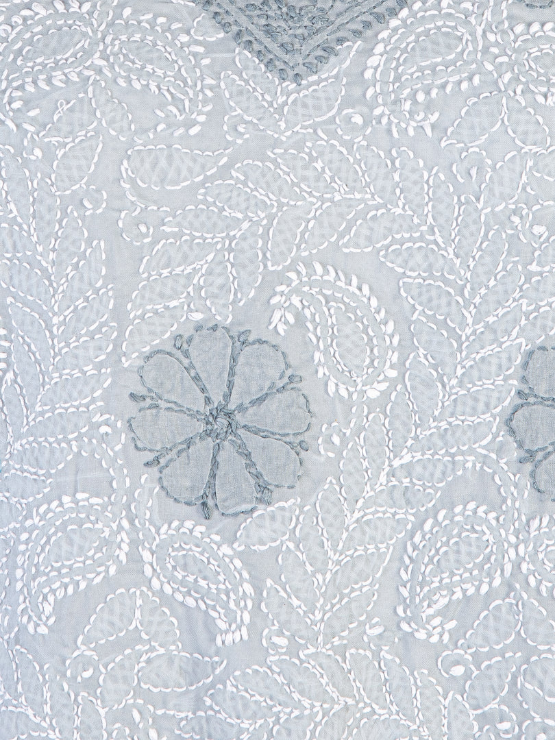 Seva Chikan Hand Embroidered Grey Cotton Lucknowi Chikan Kurti SCL1207