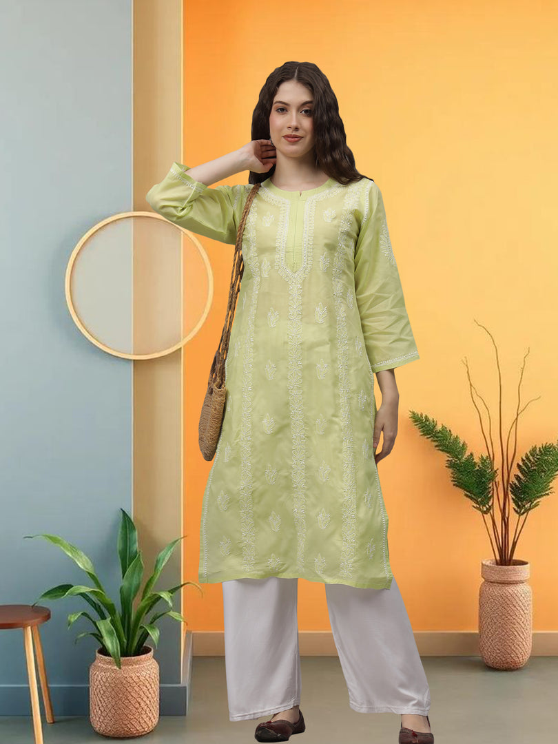 Seva Chikan Hand Embroidered Terivoil Cotton Lucknowi Chikankari Kurta