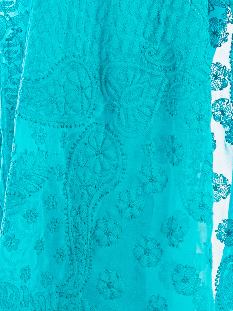 Seva Chikan Hand Embroidered Sea Green Georgette Lucknowi Saree-SCL1179