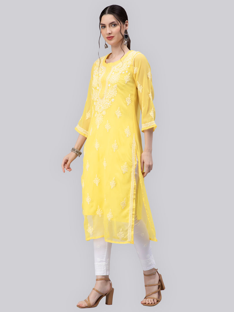 Seva Chikan Hand Embroidered Georgette Chikankari Kurta With Matching Slip