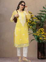 Load image into Gallery viewer, Seva Chikan Hand Embroidered Georgette Lucknowi Chikankari Kurta With Slip