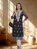 Load image into Gallery viewer, Seva Chikan Hand Embroidered Georgette Lucknowi Chikankari Kurta With Slip